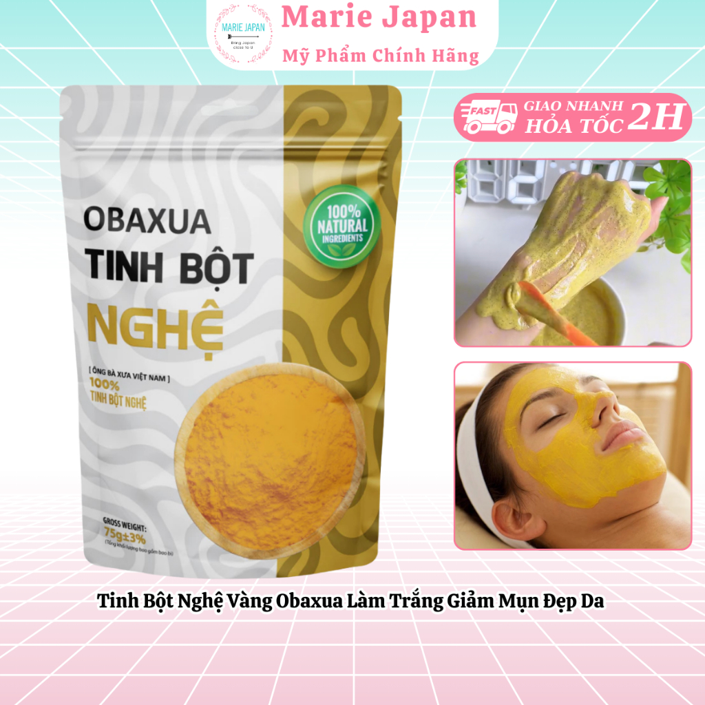 Tinh Bột Nghệ Vàng Nguyên Chất Obaxua Làm Trắng Giảm Mụn Đẹp Da Gói 75g