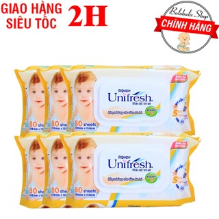 Combo 6 gói Khăn Ướt Unifresh 80 miếng - Babylove 80 miếng - Unidry cho bé sơ sinh