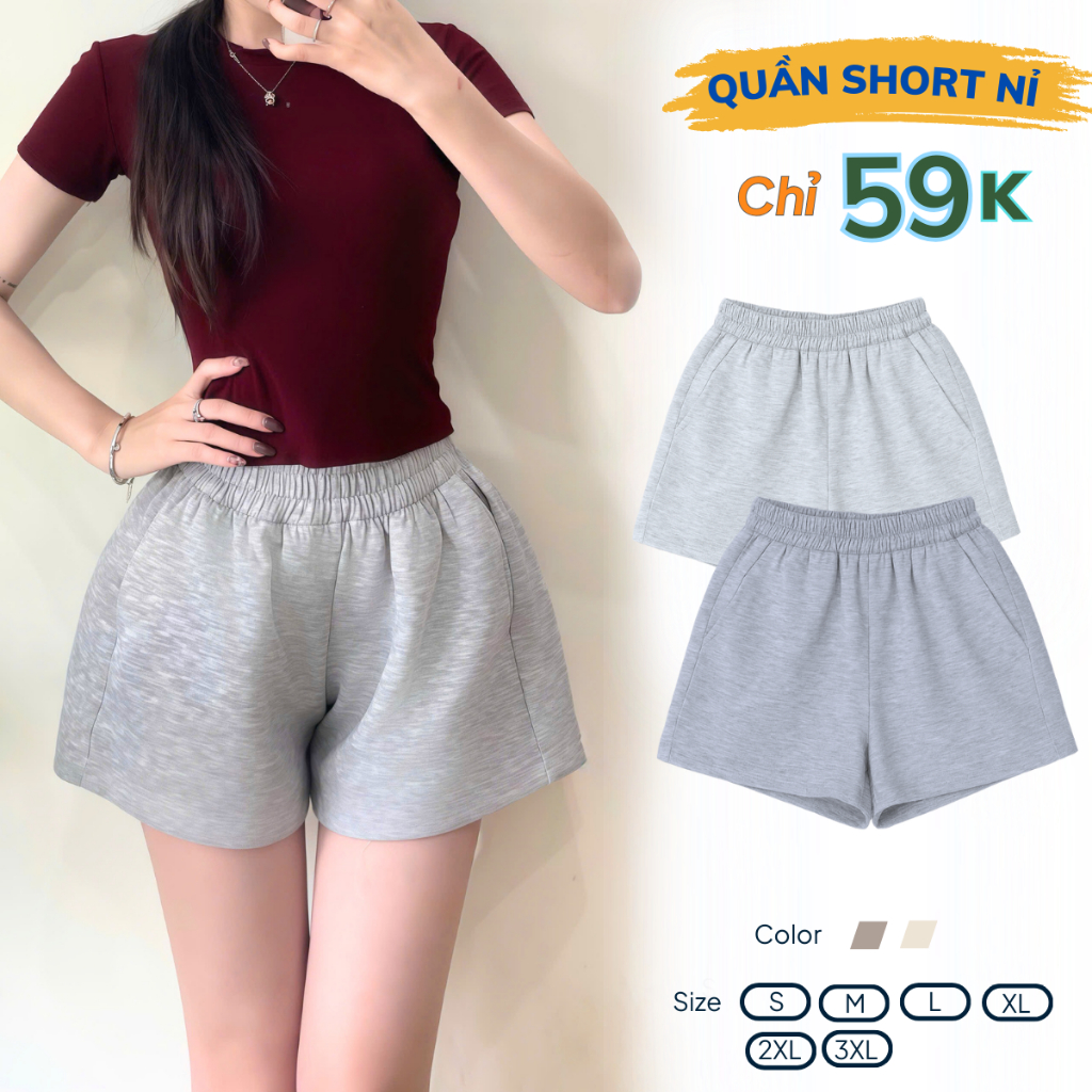 Quần Short Nỉ 2 Da Nữ Bigsize Cạp Chun Co Giãn, Quần Sooc Đùi Ống Rộng Cạp Cao Basic Dễ Phối-QSN001 | BigBuy360 - bigbuy360.vn