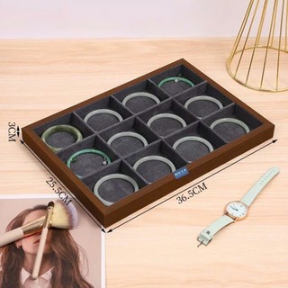 Khay Gỗ Trưng Bày Trang Sức, Phụ Kiện, Vòng Tay, Nhẫn, Khuyên Tai Lót Nỉ Nhung Màu Xám Than - KTS36