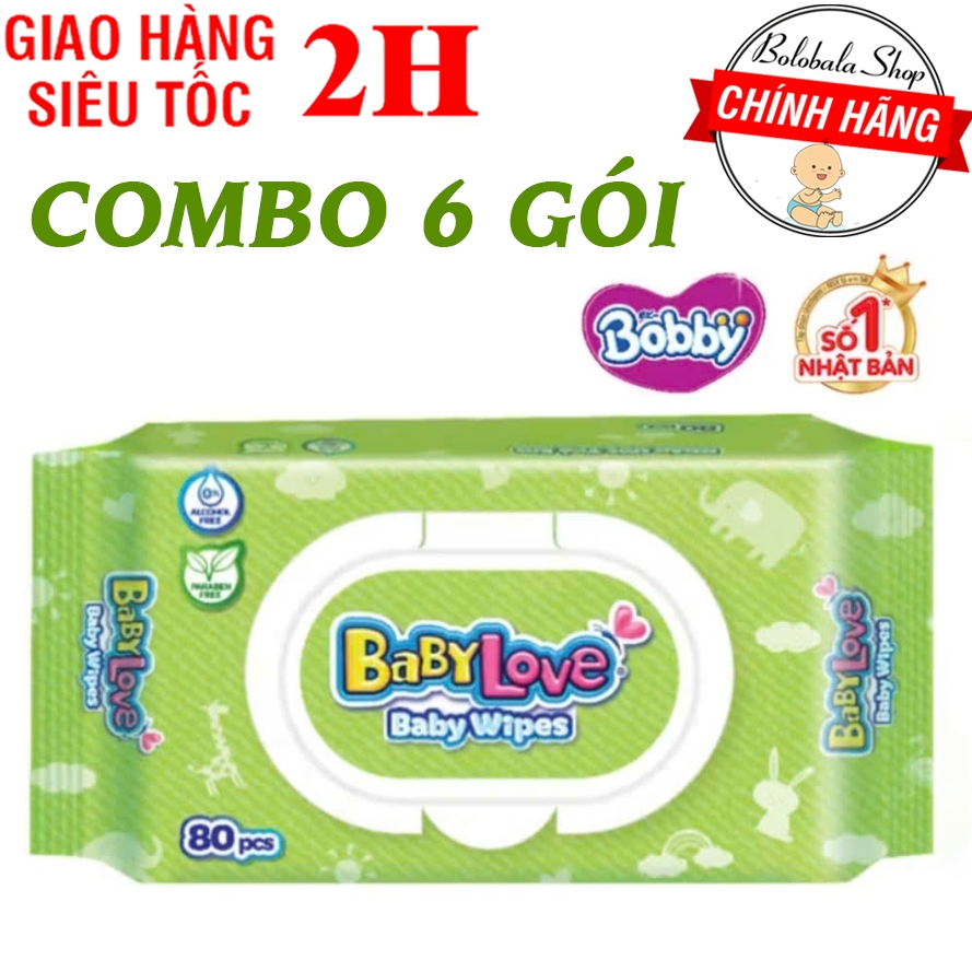 Combo 6 gói Khăn Ướt Unifresh 80 miếng - Babylove 80 miếng - Unidry cho bé sơ sinh