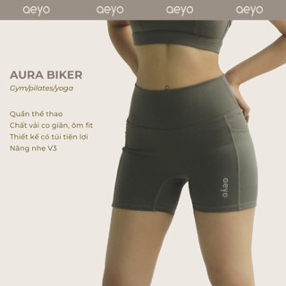 aeyo | Quần đùi tập yoga gym pilates tennis nữ Aura cạp cao, có túi, ôm sát, che bụng, tôn dáng