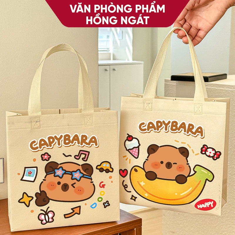 Túi tote Capybara dễ thương đựng sách vở tài liệu đồ dùng cá nhân, túi đựng quà tặng sinh nhật và quà tặng nhỏ QT66