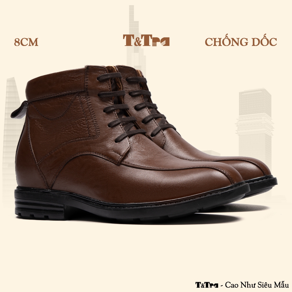 [8CM] Giày Độn Nam T107 Nâu Vằn - Ít Dốc Mang Thoải Mái Hơn