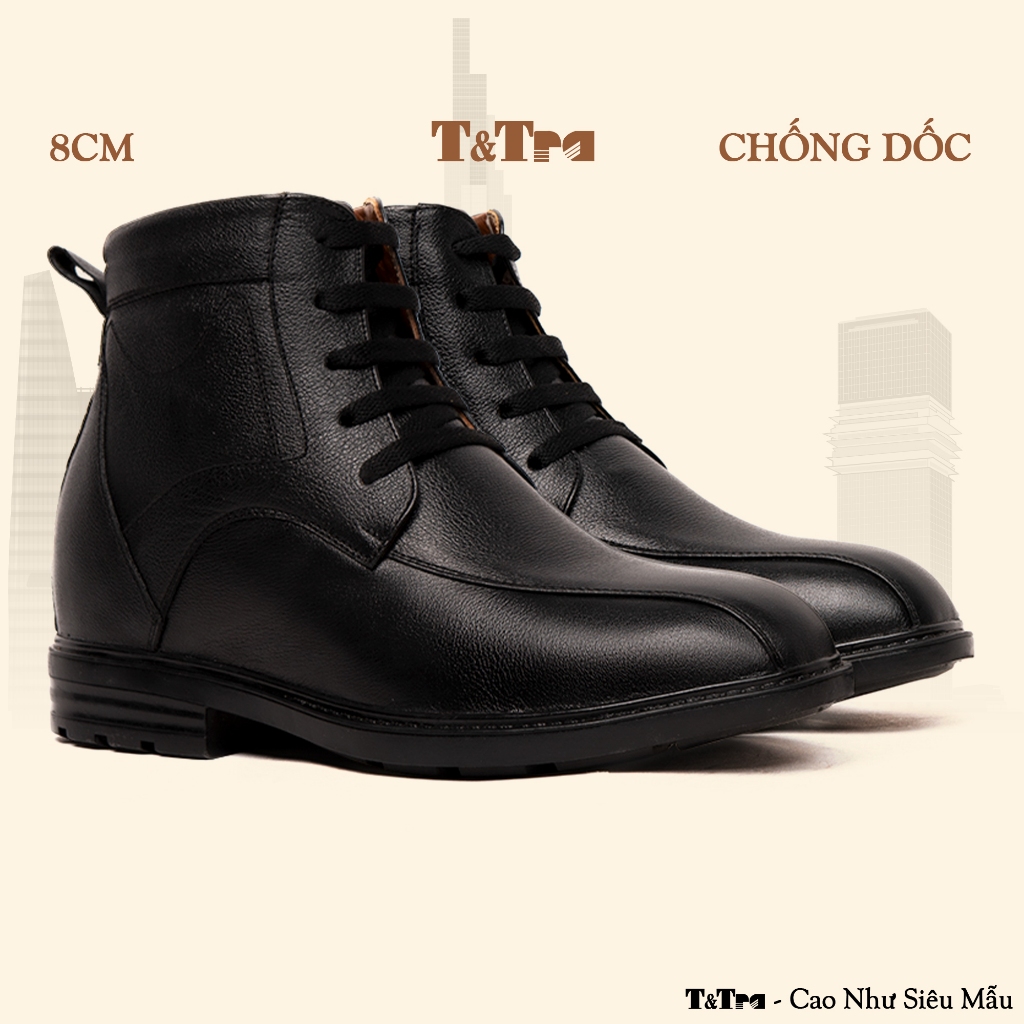 [8CM] Giày Độn Nam T107 Đen - Ít Dốc Mang Thoải Mái Hơn