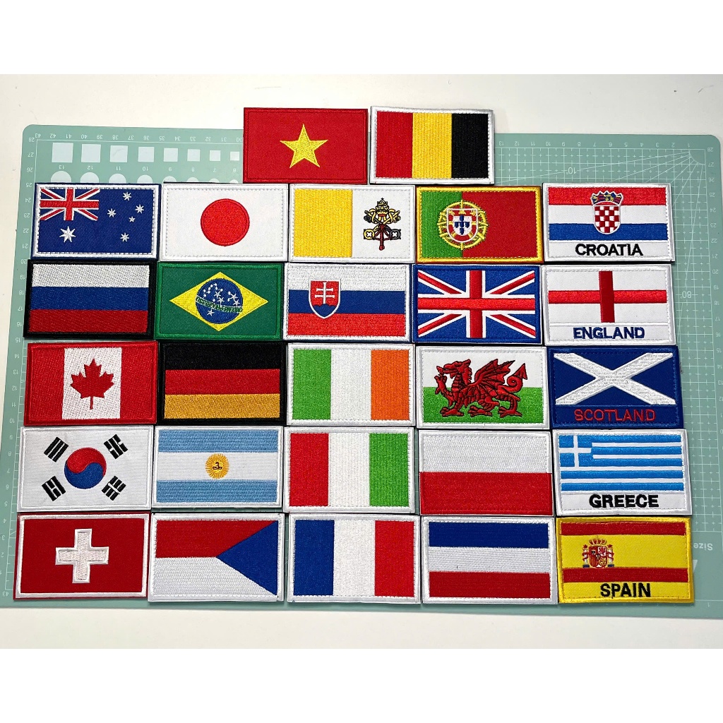 [Hỏa Tốc TPHCM] Patch_Velcro dán hình Cờ các nước thêu tinh xảo, có mặt gai để dán lên quần áo balo