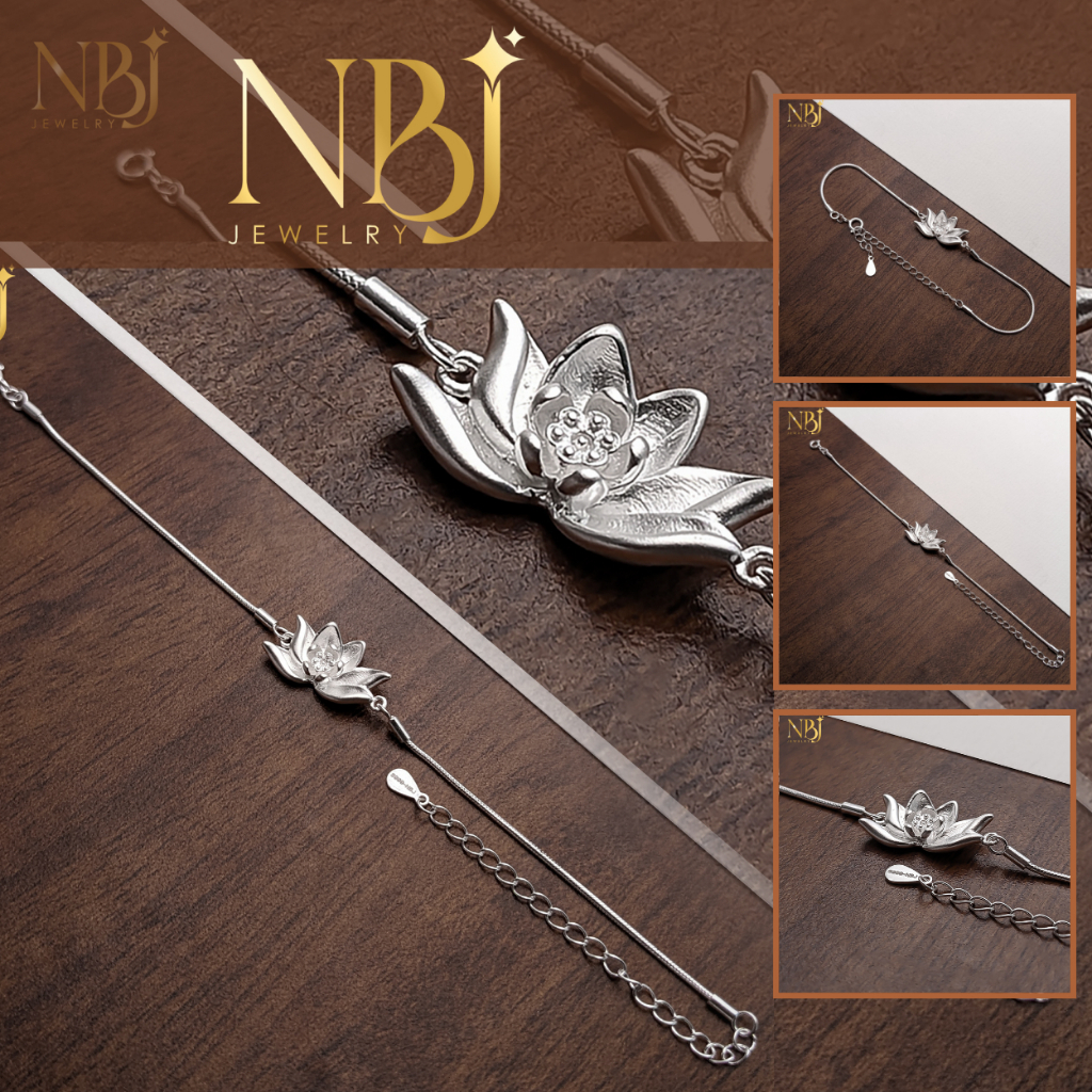 Lắc Tay Bạc Nữ NBJ JEWELRY mặt hoa sen bạc ta S999 trang sức bạc thật không đen không gây kích ứng d
