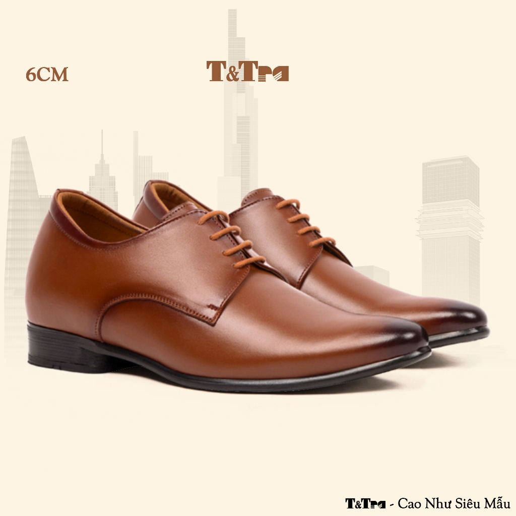 [6CM] Giày Độn Nam T&TRA S955 Nâu Bò - Cao Bí Mật Từ Bên Trong