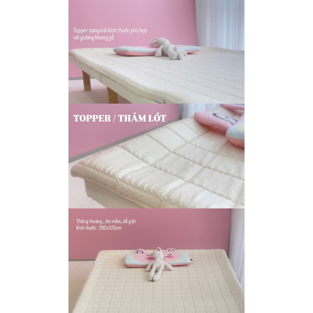 TOPPER/Thảm lót (Dành cho giường Khung Gỗ Wood Frame Bumper Bed ) lưới thông thoáng cho bé Bonitabeb