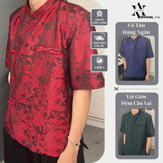  Áo Cổ Tàu Thiết Kế Dáng Ngắn - VẢI GẤM Có Đệm Cầu Vai 