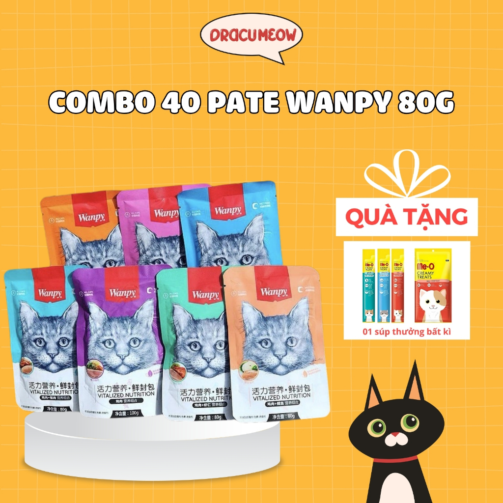   Combo 40 gói  Thức ăn ướt pate WANPY HAPPY 100 nội địa trung combo 10  20 40 gói cho mèo mọi lứa tuổi 