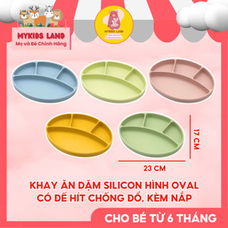 Khay Ăn Dặm Silicon Hình Oval 4 Ngăn Có Đế Hít Chống Đổ Cho Bé Tập Ăn Dặm Phong Cách Hàn Quốc
