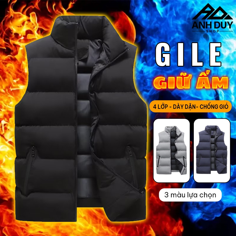 Áo Khoác Phao Gile Nam Nữ Chần Bông Dày Dặn Giữ Ấm Mùa Đông Chống Gió ANH DUY SHOP AK105