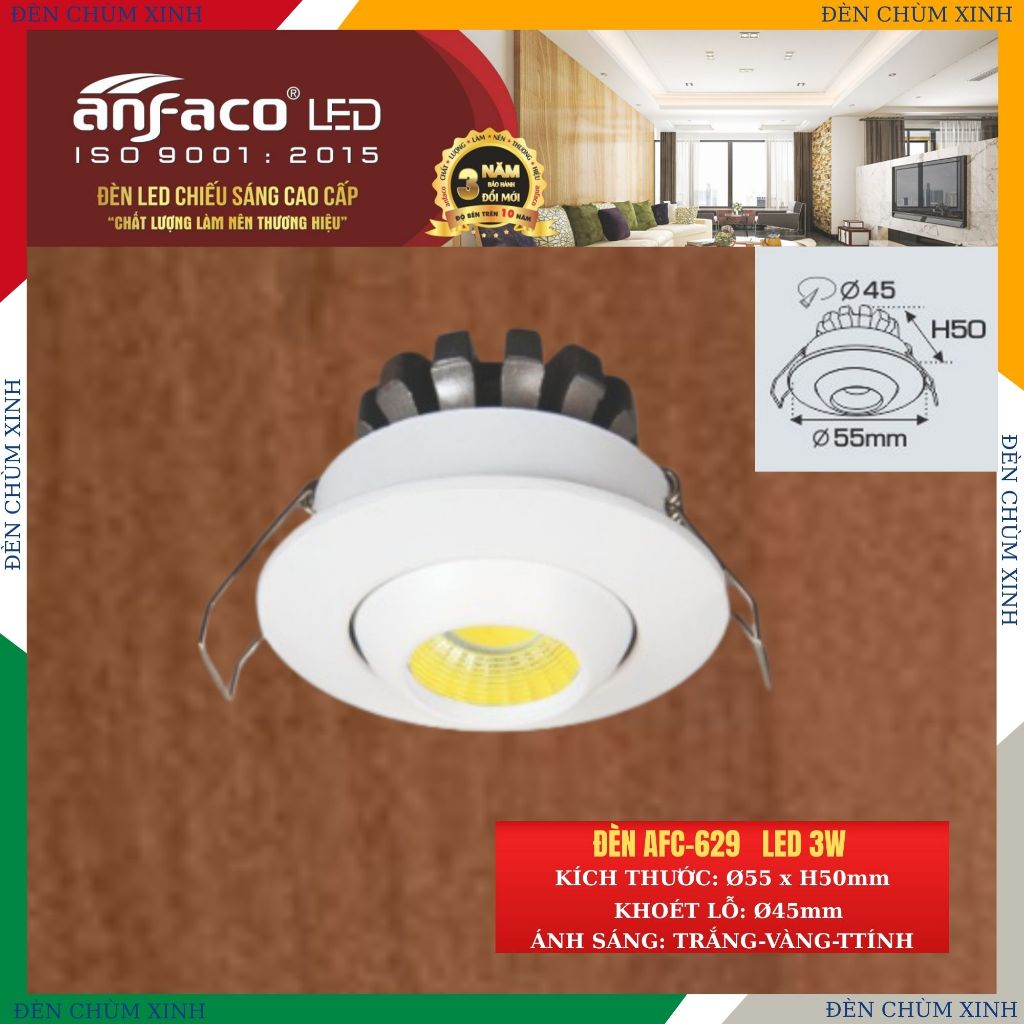 [ ĐÈN CHÙM XINH ] Đèn lon nổi, đèn âm trần chính hãng ANFACO, AFC-629 (0526)