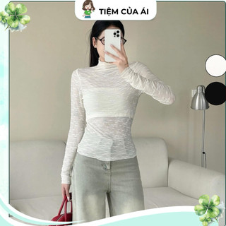  Áo Ren Hoa Nhí Cổ Cao Dài Tay Giữ Nhiệt Áo Kiểu Cổ Leo Kèm Áo Ống 