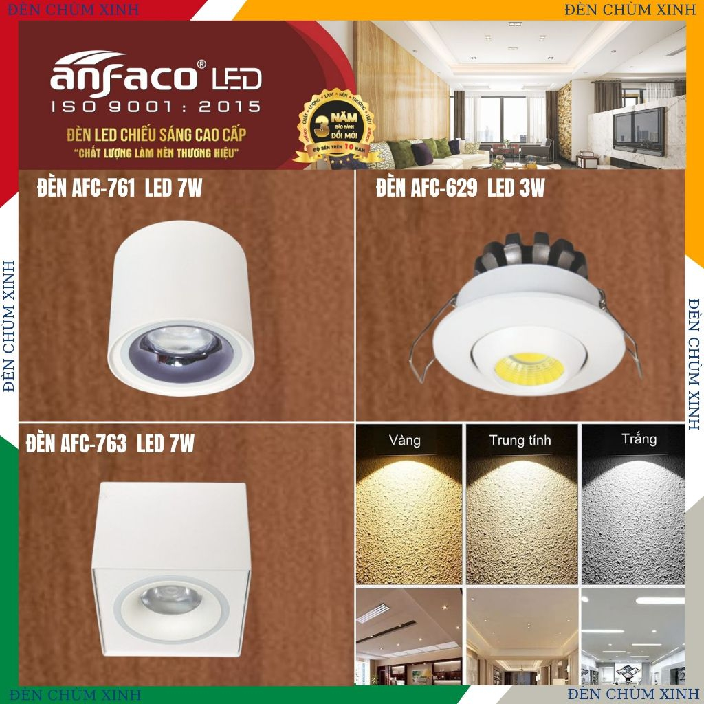 [ ĐÈN CHÙM XINH ] Đèn lon nổi, đèn âm trần chính hãng ANFACO AFC-761, AFC-763, AFC-629