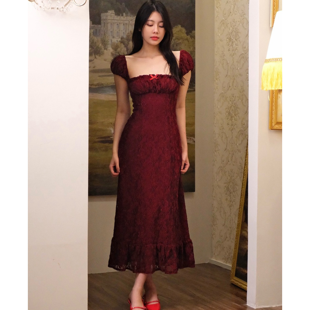  váy luna dáng dài vải ren mềm 