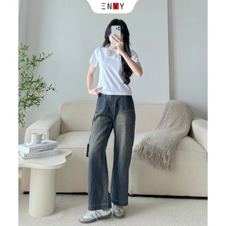 Quần Jean Suông Nữ Túi Trước Kiểu Lưng Cao ENVY J180