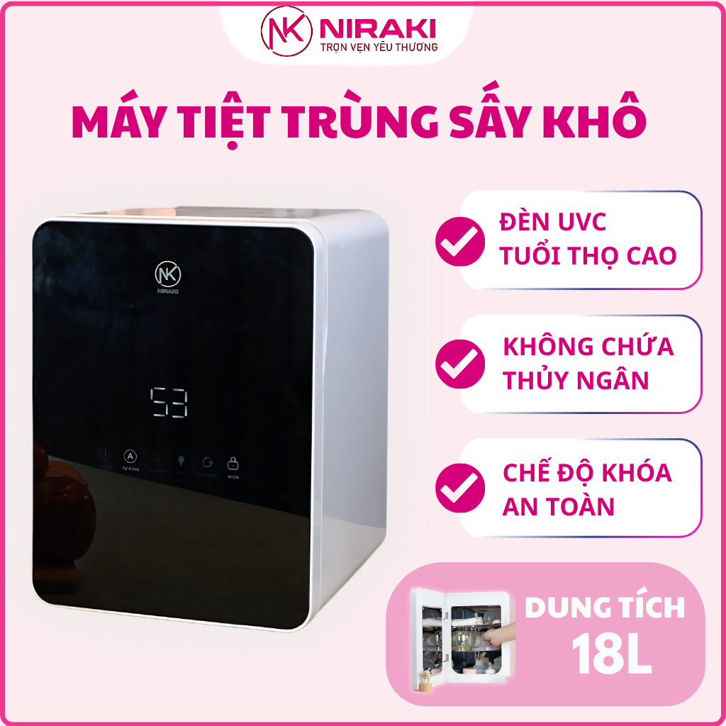 Máy Sấy Khô Tiệt Trùng Tia UVC Led Niraki NK-011 Tích Hợp 4 Chức Năng, Tiệt Trùng Bình Sữa Cho Bé, BH 1 tháng