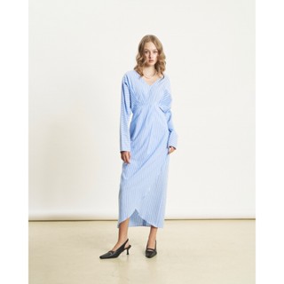 Đầm kiểu nữ VINCENT kẻ sọc kiểu dáng thanh lịch, cổ V xẻ vạt tôn dáng, mặc đi tiệc KHÂU BY CQ