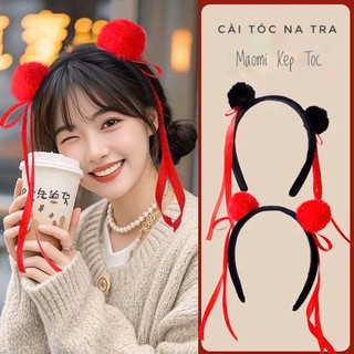  Cài Tóc Na Tra Nữ Đẹp Dễ Thương Kèm Nơ Đỏ Pom Pom – Phụ Kiện Tóc Hóa Trang Cosplay Đi Chơi 