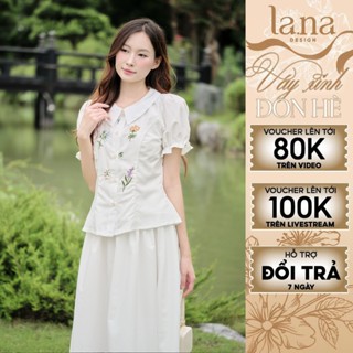 Set váy thiết kế LA.NA DESIGN màu trắng phối hoa tươi sáng, chất thô vừa mát vừa xinh - SV1347