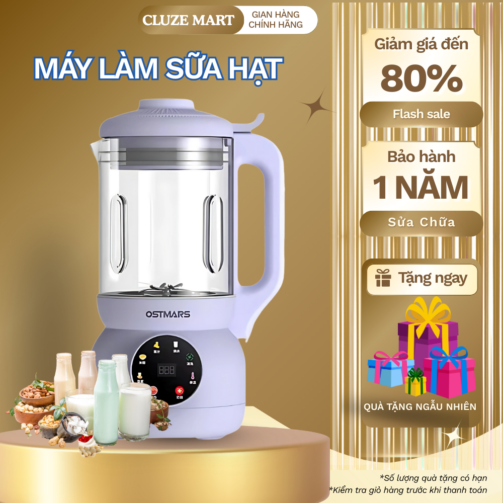 Máy Làm Sữa Hạt OSTMARS Cối Thuỷ Tinh Đa Chức Năng Lưỡi Dao 10 Cánh Hàng Chính Hãng