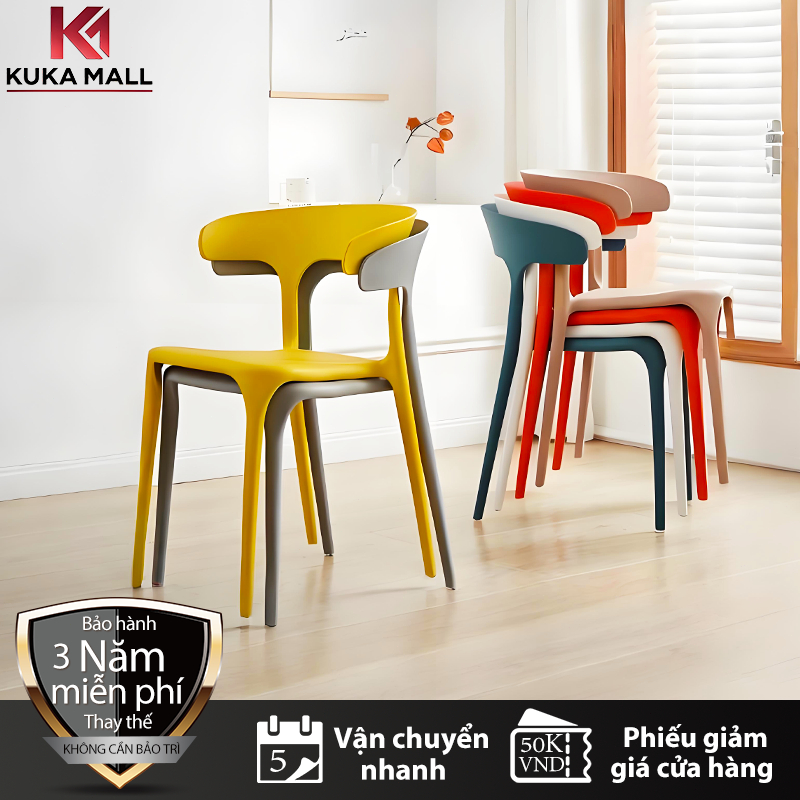 KUKA  Ghế nhựa lưng tựa sừng bò cho quán cafe nhà hàng gia đình nhẹ bền thoải mái thời trang