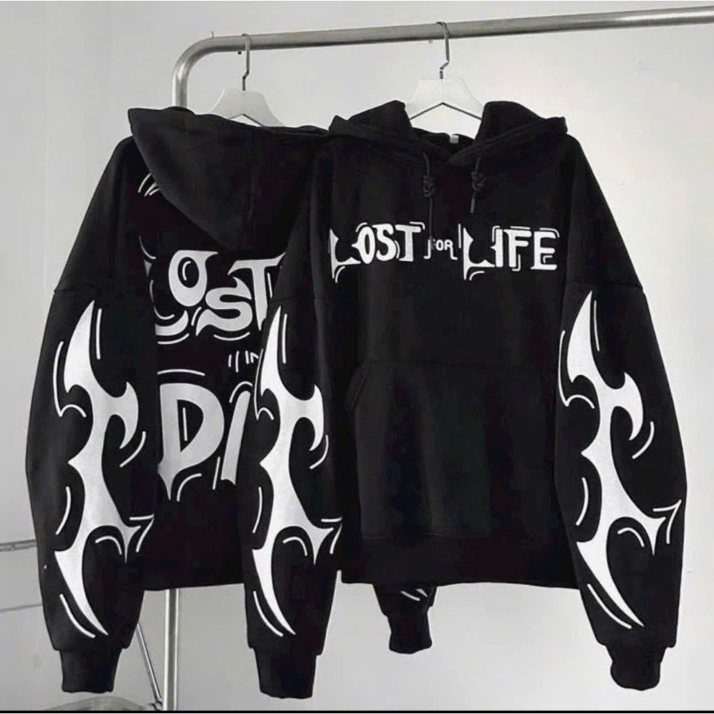 (RẺ VÔ ĐỊCH) ÁO KHOÁC NỈ HODDIE NAM NỮ FORM RỘNG PHỐI HỌA TIẾT 2 BÊN TAY , IN CHỮ DARK LOST LIFE CỰC