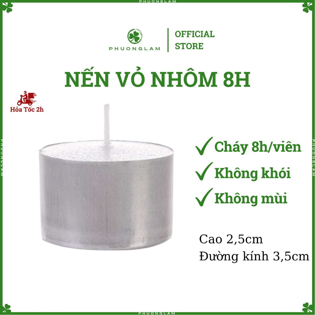 Nến tealight 8 giờ vỏ nhôm xông tinh dầu không mùi