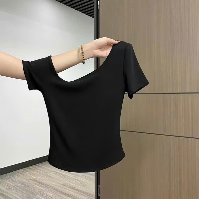 Áo Thun Kiểu Cổ Trễ Vai Ngắn Tay Ôm Body - Tôn Dáng Phong Cách Mới Chất Thun Xịn | BigBuy360 - bigbuy360.vn