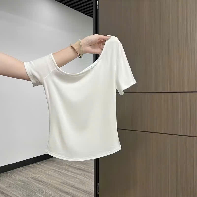 Áo Thun Kiểu Cổ Trễ Vai Ngắn Tay Ôm Body - Tôn Dáng Phong Cách Mới Chất Thun Xịn | BigBuy360 - bigbuy360.vn