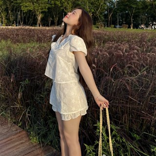 (PB.HAVANA) Set ELINA babydoll phối nơ cách điệu phối chân váy bèo mềm SAT366