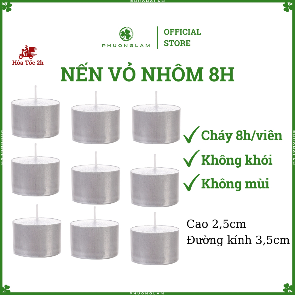 Nến tealight 8 giờ vỏ nhôm xông thảo mộc không khói