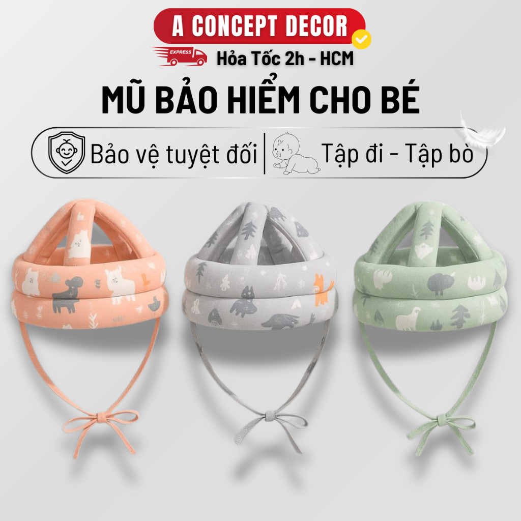 Mũ Bảo Hiểm Cho Bé Tập Đi Tập Bò Siêu Nhẹ A Concept Decor Nón Bảo Vệ Đầu Cho Bé Siêu Êm Ái Chống Va 