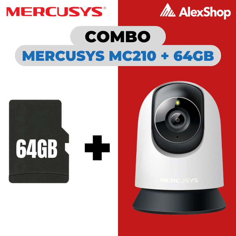 [COMBO-3M] Mercusys MC210 2M Thẻ 64Gb Tặng Chân Đế Chữ L, Camera Trong Nhà Xoay, Đàm Thoại 2 Chiều