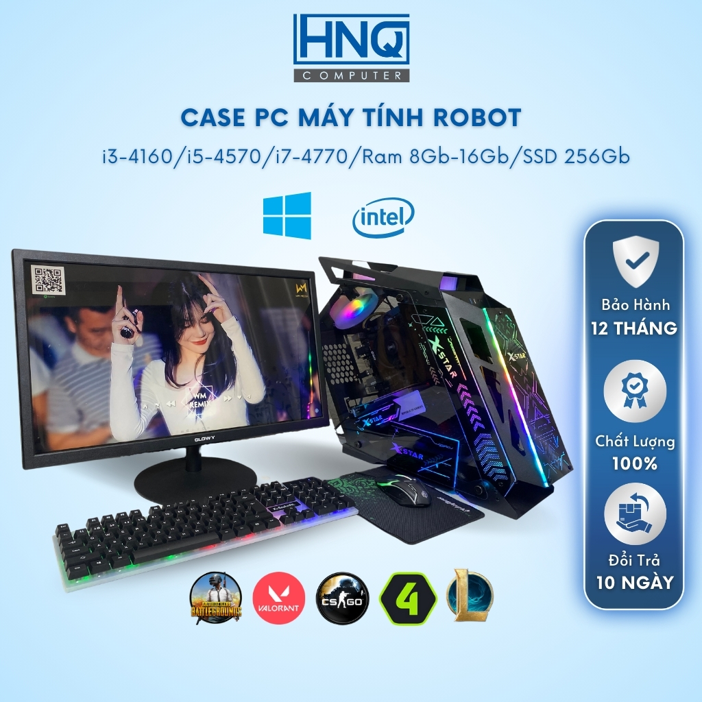  Case Pc Máy Tính Robot Gaming HNQ Cao Cấp Core i5 i7 8Gb SSD 256G,VGA Gt650 1050 Chiến Game Online 