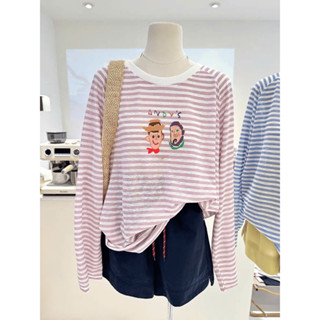  Áo thun tay dài sọc kẻ ngang MENINA áo thun nữ tay dài sọc dáng rộng thời trang. 