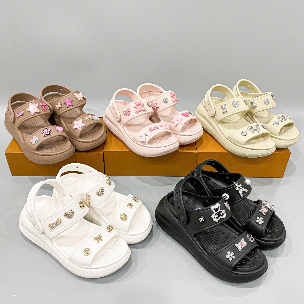 Sandal classic crush dinas cao cấp, sandal nữ 7 phân tặng kèm charm 3d trang trí