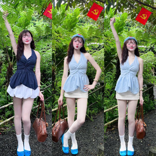  ÁO CỔ YẾM DÁNG XÒE CỘT DÂY THẮT NƠ HỞ LƯNG QUYẾN RŨ mặc SIÊU SANG CHẢNH cho nữ m6033 