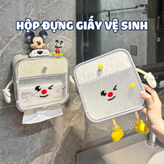 Hộp Đựng Giấy Vệ Sinh Hoạt Hình  Treo Tường Nhamoi Chống Thấm Nước, Không Cần Khoan, Có Kệ Để Điện Thoại