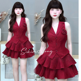 S250  S289 Sét áo kiểu Gile đính hoa phối chân váy xoè 2 tầng dễ thương( form nhỏ eo dưới 72cm)