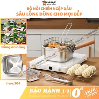 Bộ nồi chiên ngập dầu chống dính CMS nồi chiên sâu lòng inox 304 chế biến đa năng, nhỏ gọn dùng cho mọi loại bếp HH454