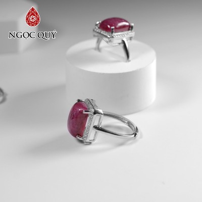 Nhẫn S925 đính đá Ruby nam phi freesize hạt 8x13m - Ngọc Quý