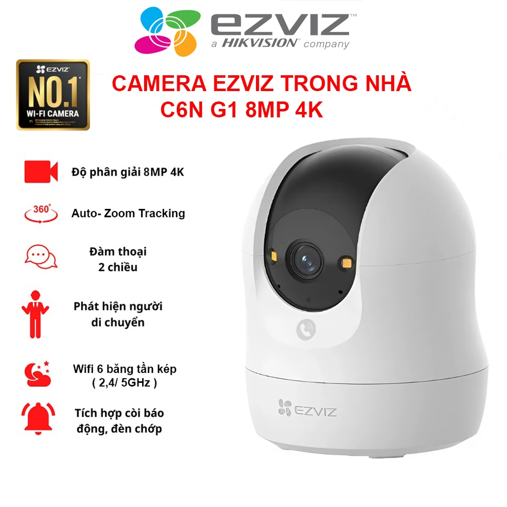 Camera Wifi Trong Nhà EZVIZ C6N 3MP 2K 3K 4K Đàm Thoại 2 Chiều, Quay Quét 360 Độ, Còi Báo Động