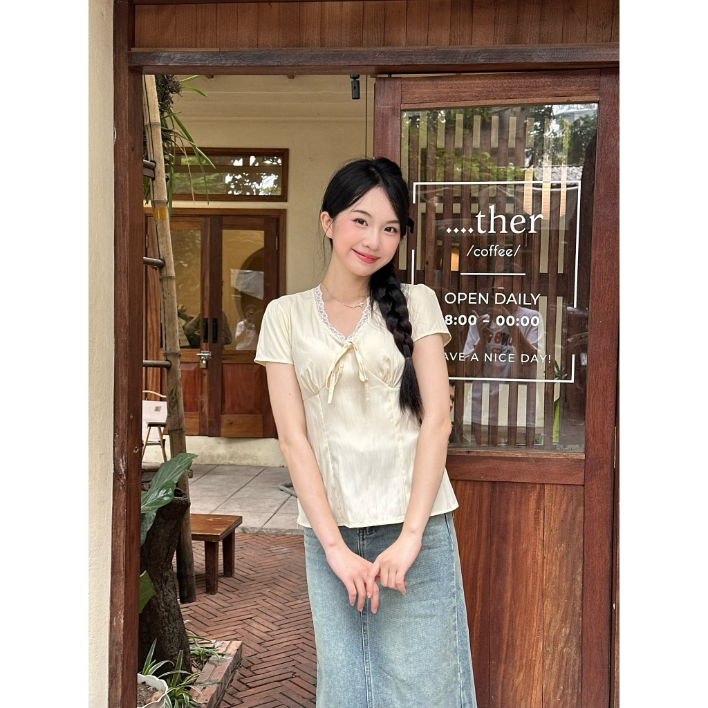 Áo Cổ Tim Nữ Phối Ren Thắt Nơ Ngực Dây Buộc Sau Lưng Freesize, Áo Kiểu Mùa Hè Năng Động - A554 - 29feb.closet | BigBuy360 - bigbuy360.vn