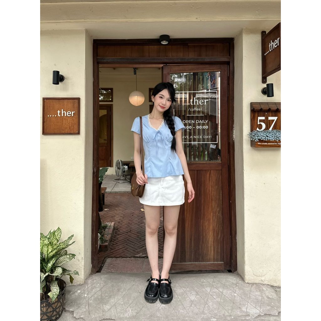 Áo Cổ Tim Nữ Phối Ren Thắt Nơ Ngực Dây Buộc Sau Lưng Freesize, Áo Kiểu Mùa Hè Năng Động - A554 - 29feb.closet | BigBuy360 - bigbuy360.vn