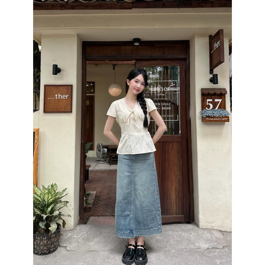 Áo Cổ Tim Nữ Phối Ren Thắt Nơ Ngực Dây Buộc Sau Lưng Freesize, Áo Kiểu Mùa Hè Năng Động - A554 - 29feb.closet | BigBuy360 - bigbuy360.vn