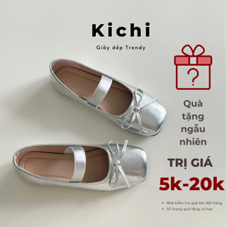 Giày bệt nơ KICHI bạc siêu sang chân giày búp bê tiểu thư Pháp cổ điển giày mary jane coquete A