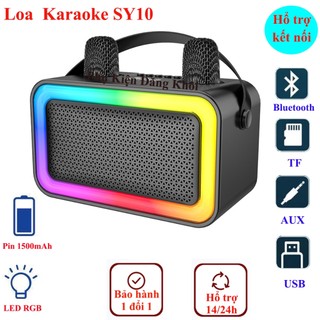  Loa bluetooth karaoke âm thanh vòm 6D công suất lớn bass mạnh loa karaoke tặng kèm 2 mic - Mẫu mới 